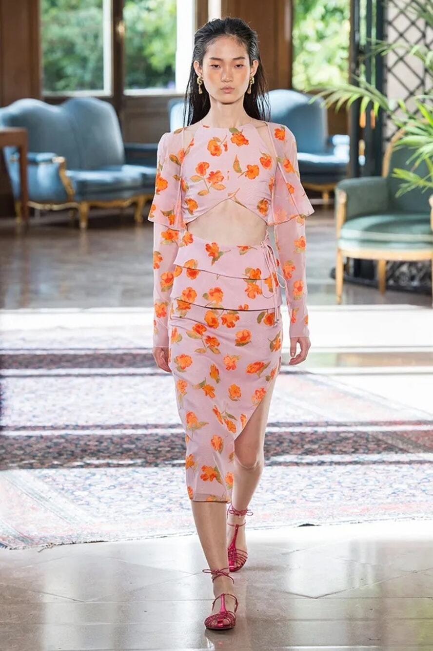 Altuzarra Spring 2019 Runway Pink Floral Print Midi Length Sheath Dress 42 US 8